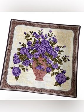 Mario Valentino Purple Rose Bouquet Silk Scarf
